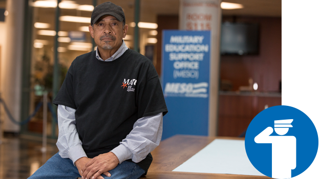 Veteran in front of the MESO office