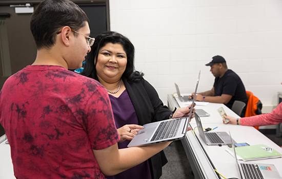 Cynthia Galvan with a student in her classroom at MATC's Oak Creek Campus pic