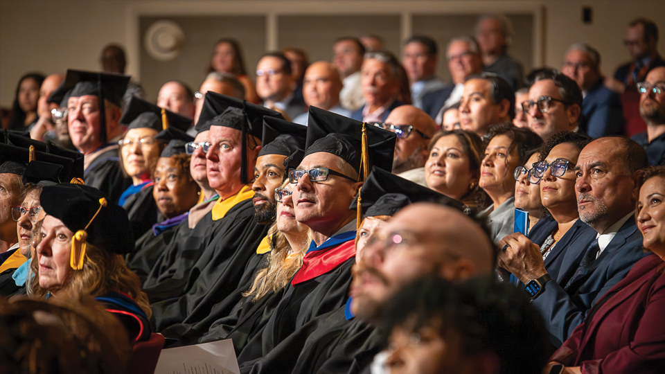 Students listening to speech