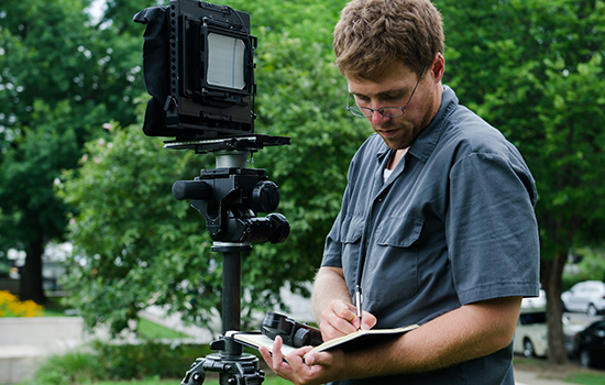 Jarob Ortiz at work photographing the National Air and Space Museum.